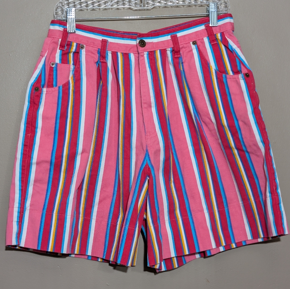 Vintage 90s Merona Striped Mom Shorts, Size:14,Colors:Pink, Blue,White&Yellow
